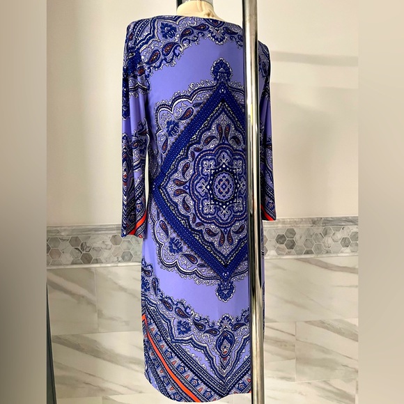 Antonio Melani Stretch Damask Print Lavender Purple Dress Sz M - Picture 6 of 8